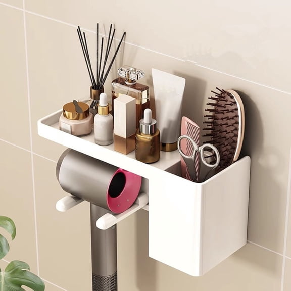 1*Storage Rack Clearance! Multi Functional White Hair Dryer Holder Wall Mounted Bathroom Hair Tool Organizer Blow Dryer Holder Hair Dryer Rack/Hanger/Stand/Storage with Wire Clip/Clamps