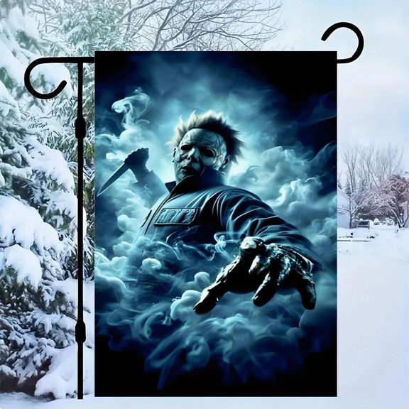 1 Storm Warrior Dark Lightning Character Art Design Double-sided Garden Flag -12x18 Inches Durable High-quality Linen Courtyard Decoration, Suitable for Porch, Terrace, and Garden, Suitable for Anni