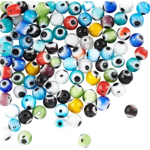 1 Strand (100pcs/strand) 4mm Random Mixed Color Handmade Evil Eye Lampwork Beads Round Glass Beads for Bracelet Jewelry Making