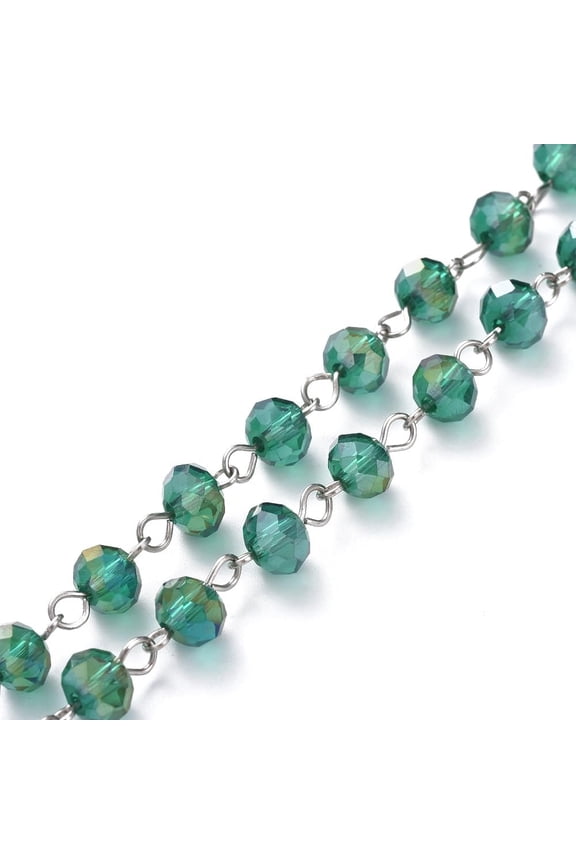 1 Strand 1m Glass Beaded Chains Handmade Electroplate Chains with Platinum Plated Iron Eye Pin Unfinished Chain Set Fashion Stacking Jewelry Chain