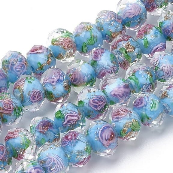1 Strand 45pcs 9~12mm Gold Sand Lampwork Beads Glass Handmade Round Loose Beads for Rosary Making Jewelry Craft Making with 2mm Hole - Deep Sky Blue