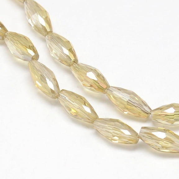 1 Strand Electroplate Crystal Glass Rice Beads Strands Faceted Rainbow Color Plated Champagne Yellow 4x9mm Hole: 1mm 58pcs/strand 20.4 inch