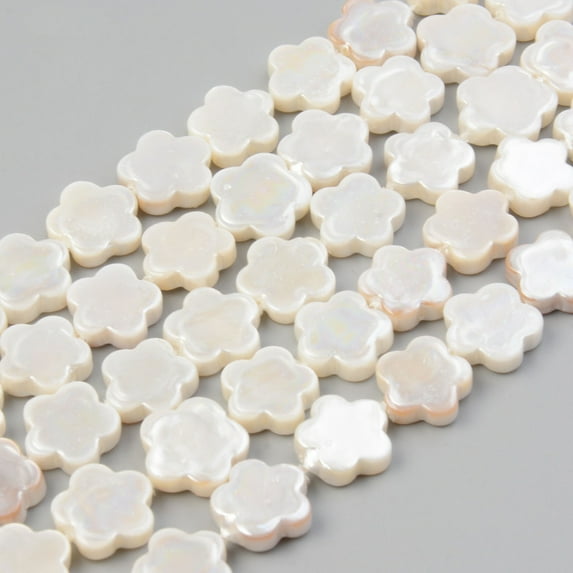 1 Strand Electroplate Natural Freshwater Shell Beads Strands Flower 10.5x11x3mm Hole: 0.8mm about 35pcs/strand 14.84 inch~14.96 inch