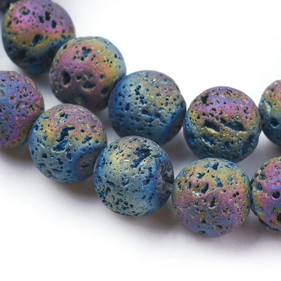 1 Strand Electroplated Natural Lava Rock Bead Strands Round Multi-color Plated 10~10.5mm Hole: 1.5mm 40pcs/strand 15.55 inch(39.5cm)