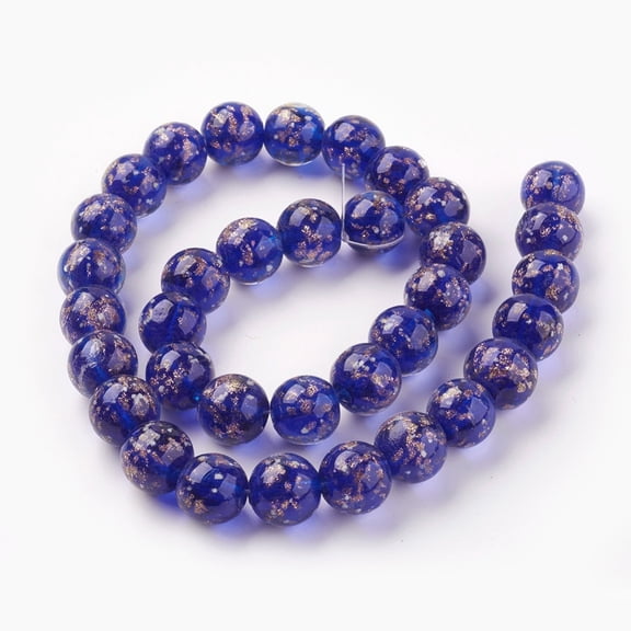 1 Strand Handmade Gold Sand Lampwork Beads Strands Luminous Round Midnight Blue 12mm Hole: 1.4mm about 33pcs/strand 14.3 inch(40cm)
