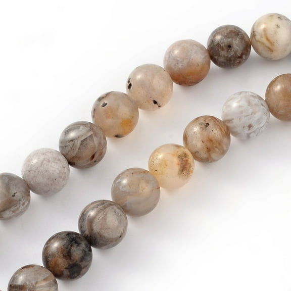 1 Strand Natural Bamboo Leaf Agate Round Bead Strands 8mm Hole: 1mm 48pcs/strand 15.5 inch