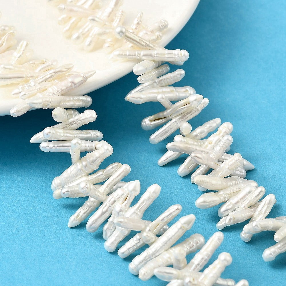 1 Strand Natural Baroque Keshi Pearl Beads Strands Stick Seashell Color 11~28x2.5x2.5mm Hole: 0.5mm about 102~142pcs/strand 14.76~16.14''