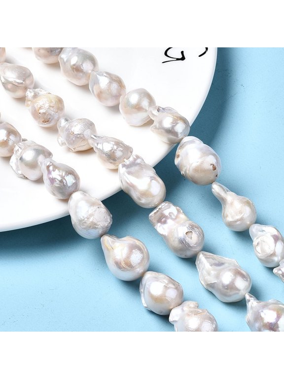 1 Strand Natural Baroque Pearl Keshi Pearl Beads Strands Cultured Freshwater Pearl Nuggets Natural Color White 16~36x14~19x12~18mm Hole: 0.5mm about 16~21pcs/strand 15.55 inch~16.34 inch(39.5~41.5cm)