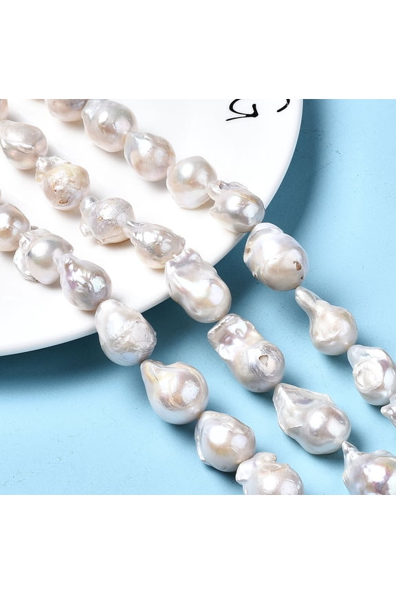 1 Strand Natural Baroque Pearl Keshi Pearl Beads Strands Cultured Freshwater Pearl Nuggets Natural Color White 16~36x14~19x12~18mm Hole: 0.5mm about 16~21pcs/strand 15.55 inch~16.34 inch(39.5~41.5cm)