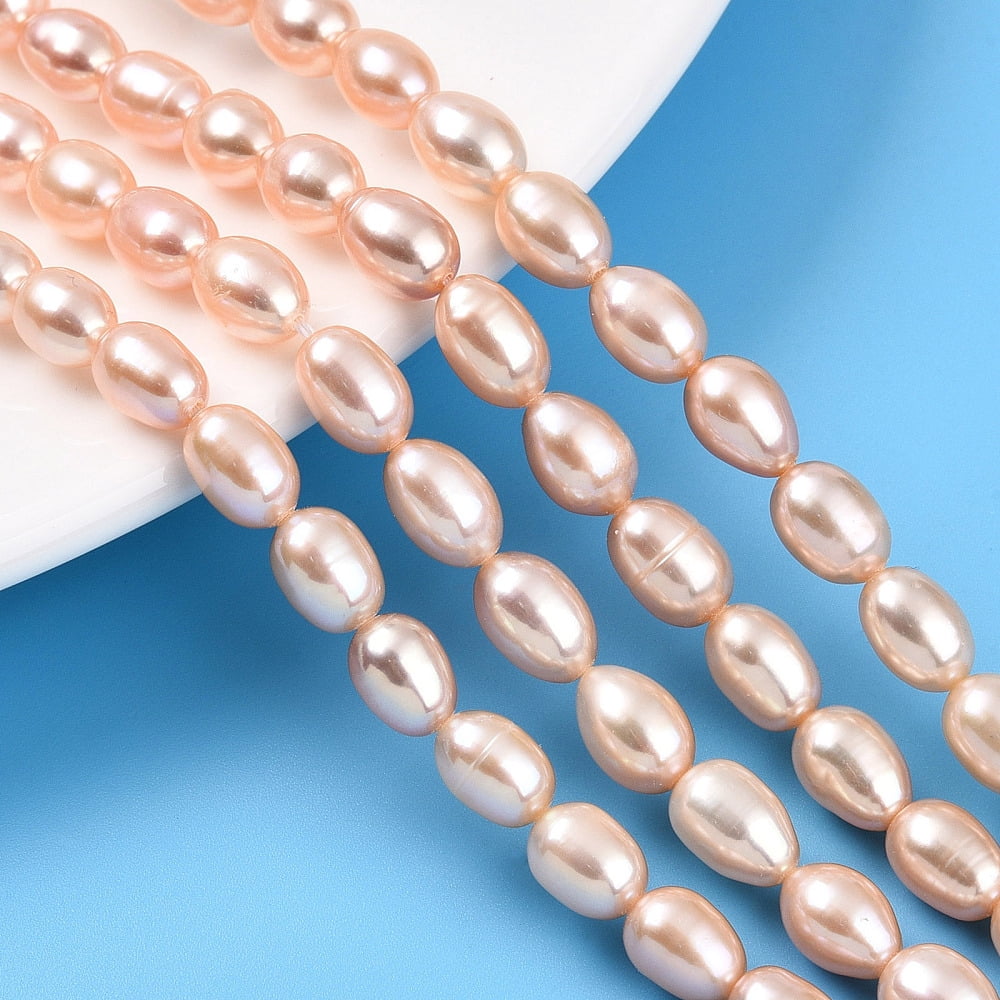 1 Strand Natural Cultured Freshwater Pearl Beads Strands Rice PeachPuff 7.5~10x6~7mm Hole: 0.6mm about 38~42pcs/strand 13.78~14.37 inch