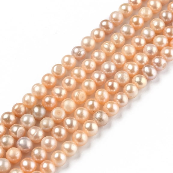 1 Strand Natural Cultured Freshwater Pearl Beads Strands Round Dark Orange 5~6x5.5~6mm Hole: 0.6mm about 69pcs/strand 13.77 inch(35cm)