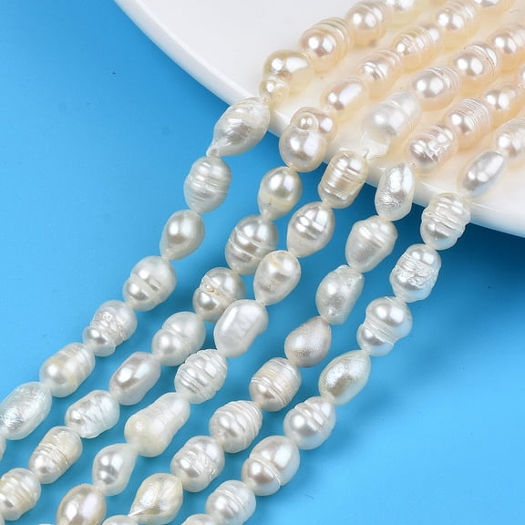 1 Strand Natural Cultured Freshwater Pearl Beads Strands with Screw Thread Rice Seashell Color 6~12x5.5~6.5mm Hole: 0.7mm 43~45pcs/strand 13.78 inch~14.13 inch(35cm~35.9cm)