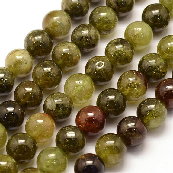 1 Strand Natural Green Garnet Beads Strands Andradite Beads Round 8mm Hole: 1mm 48pcs/strand 15.3 inch(39cm)