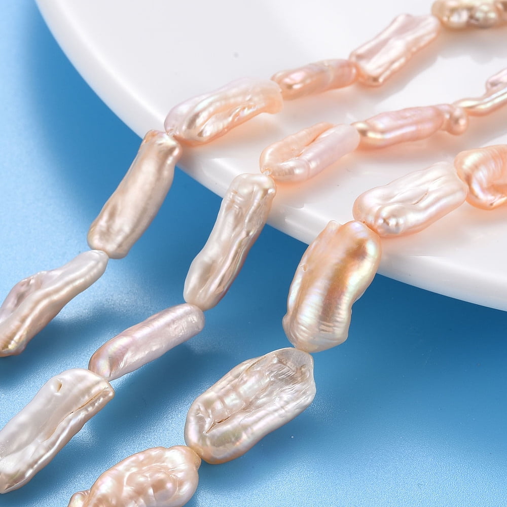 1 Strand Natural Keshi Pearl Beads Strands Cultured Freshwater Pearl PeachPuff 15~34x6~12x4~7mm Hole: 0.6mm about 14~20pcs/strand