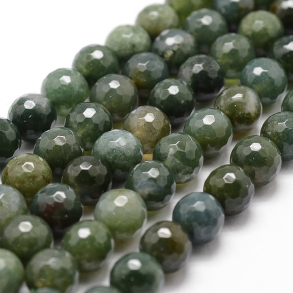 1 Strand Natural Moss Agate Beads Strands Faceted Round 10mm Hole: 1mm about 37pcs/strand 14.9 inch~15.1 inch