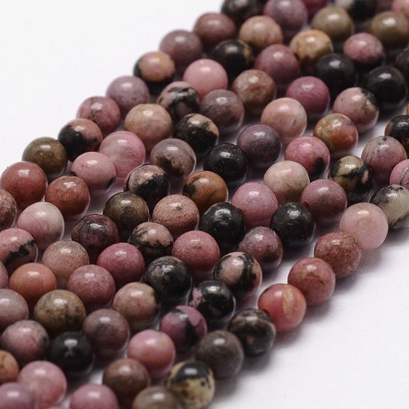 1 Strand Natural Rhodonite Beads Strands Round 4mm Hole: 0.8mm about 85~90pcs/strand 14.9 inch~15.1 inch