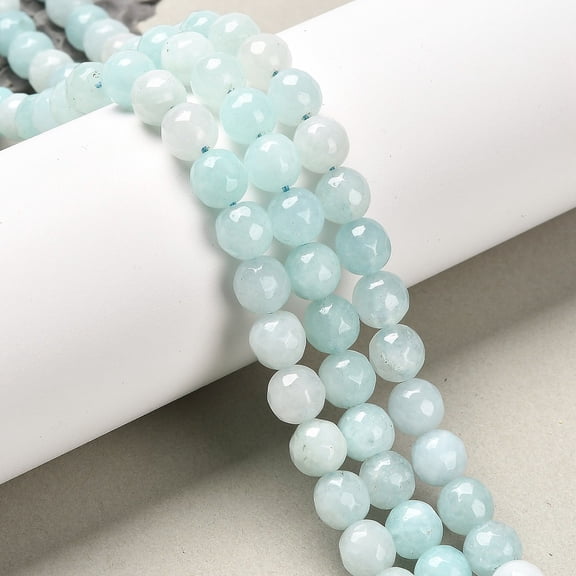 1 Strand Natural White Jade Bead Strands Dyed Faceted Round Medium Aquamarine 8~9mm Hole: 1mm about 46pcs/strand 14.76~14.96