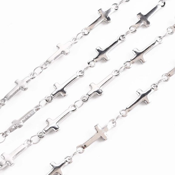 1 Strand Non-Tarnish 201 Stainless Steel Cross Oval Link Chains Soldered Stainless Steel Color 13.5x5x1.5mm 3.28 Feet(1m)/Strand