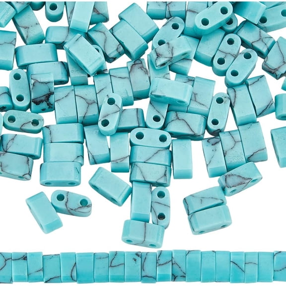 1 Strand Synthetic Turquoise Beads Strands 2-Hole Rectangle Sky Blue 2.5~3x5x2.5mm Hole: 0.8mm about 138~140pcs/strand 15.28''~15.31''(38.8~38.9cm)