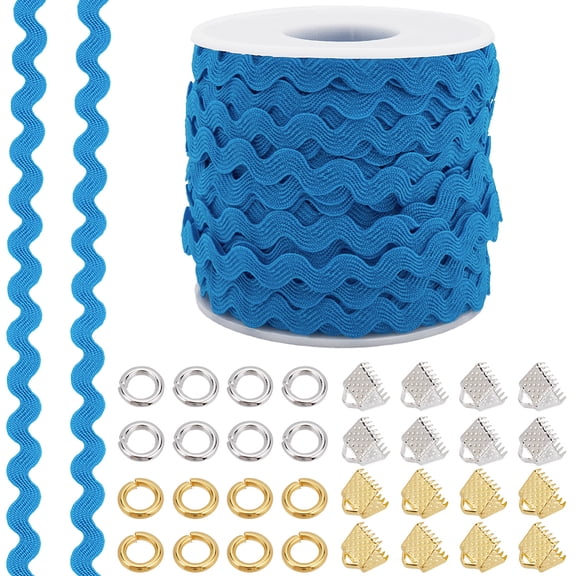1 Strand Wave Bending Fringe Trim Sewing Ribbon with 32Pcs 2 Colors Iron Ribbon Crimp Ends 1/4 inch~3/8 inch(5~8.5mm)