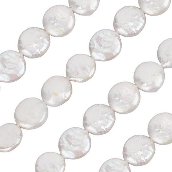 1 Strand White Baroque Coin Shaped Pearls Beads with Holes Flat Round Irregular Freshwater Natural Cultured Spacer Keshi Pearl Strand for Jewelry Making Bracelet Necklace Diy Craft Supplies