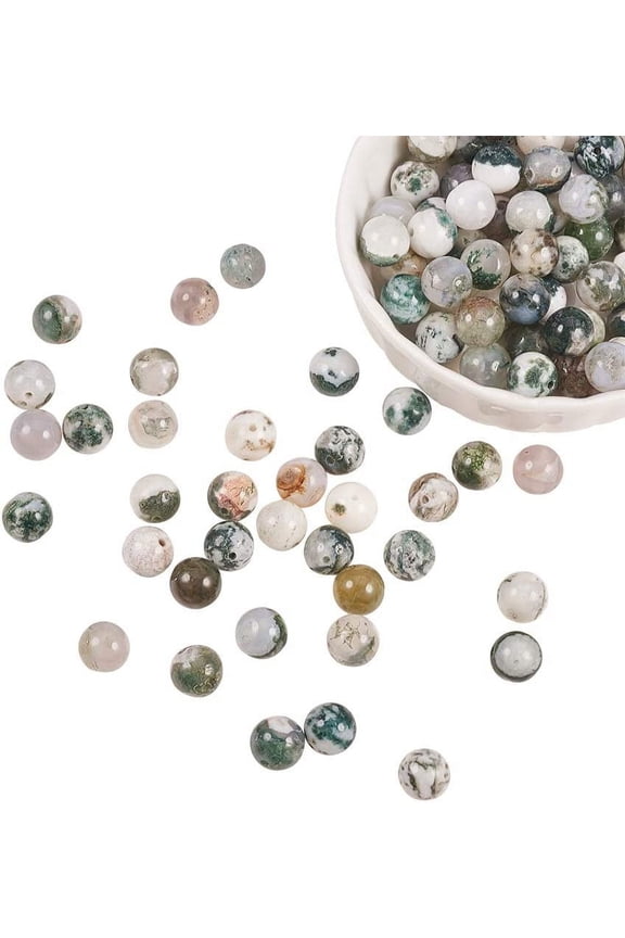 1 Strand includes 120 PCS 8mm Natural Tree Agate Gemstone Round Loose stone Beads with 1mm Hole for DIY DIY Bracelets Necklaces Jewelry Making