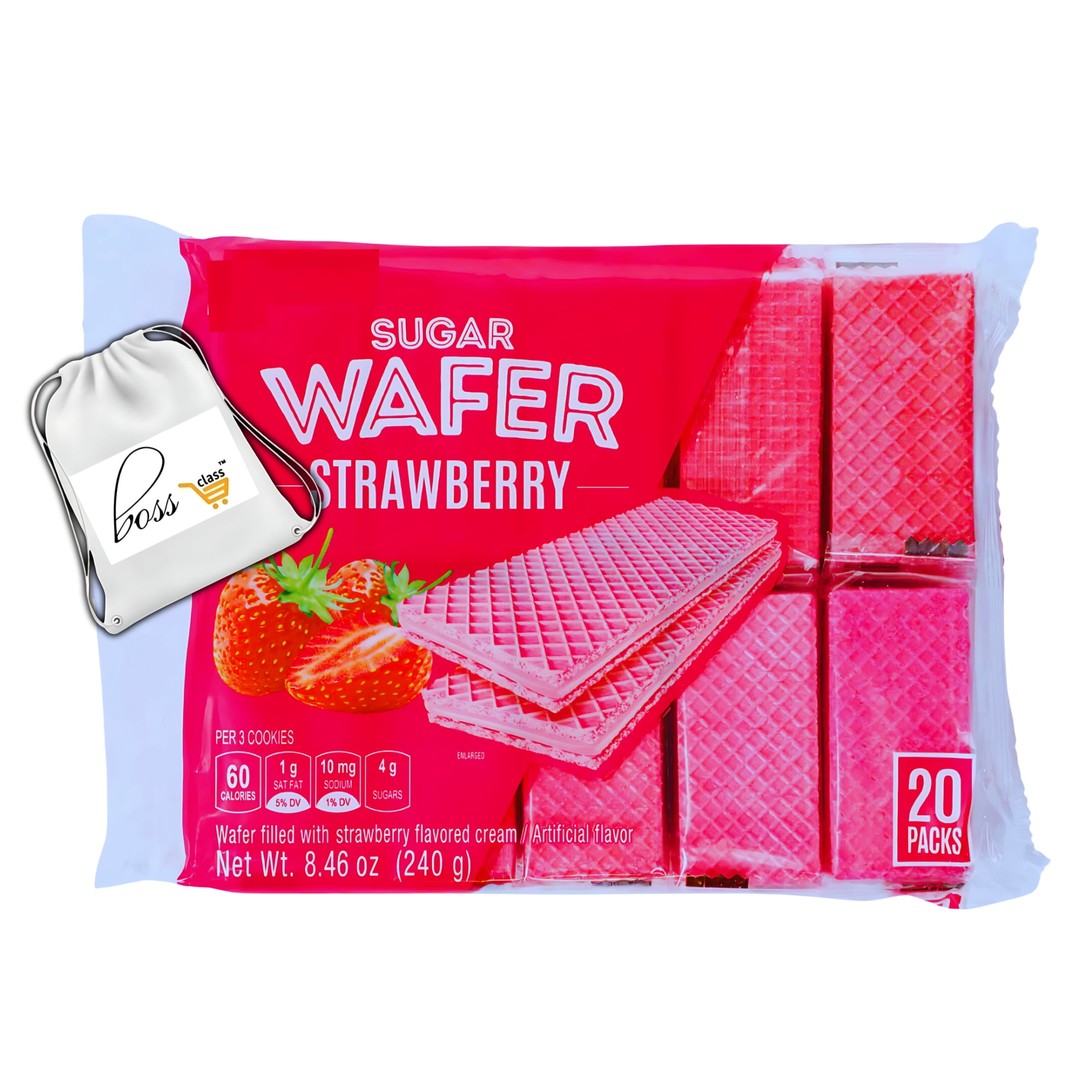 (1) Strawberry Sugar Wafers, 8.46oz - 20 Packs Total Delicious Crispy Wafer Cookies with Strawberry Cream Filling Sweet Treats Party Favors Desserts Toppings Home Office School Travel Snacks