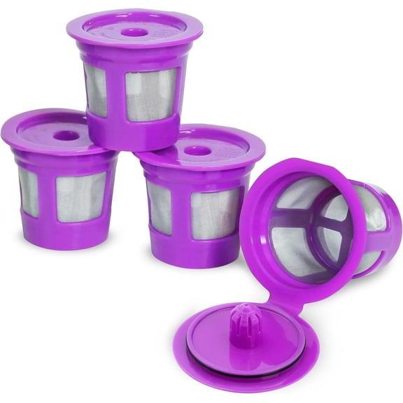 1-Stream Cafe Save Reusable K Cup Pod Coffee Filters - Refillable Coffee Pod Capsules with Built-In, Integrated Mesh Strainer for use with Keurig & Select Single Cup Coffee Makers, 4-Pack