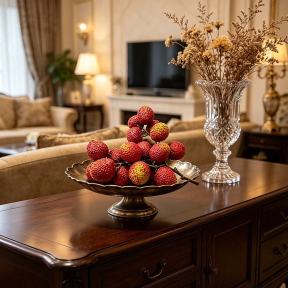 1 String Artificial Lychee Fruit Realistic Lychee Garland, Lifelike Lychee Decor for Tabletop Centerpiece, Home Kitchen Party Display and Photography Props