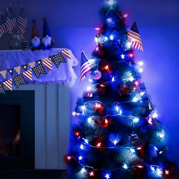1 String of Five-Pointed Star Lights Double Adaptation Distinctive Style: with Red White and Blue as The Shape It Not The Festive Atmosphere of Christmas But Also Accurately Echoes The Them