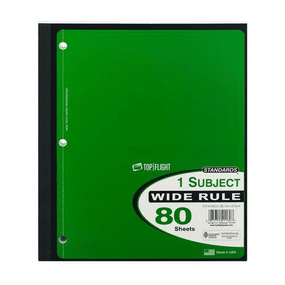 1Subject Notebook, 80 Sheets, Perforated, 3Hole Punched, Wide Rule