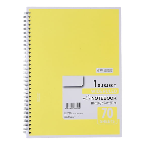 1-Subject Notebook, Spiral Notebook, College Ruled Paper, 7.87" X 10.63", 70 Sheets Per Notebook, Wide Ruled Notebook(Yellow)