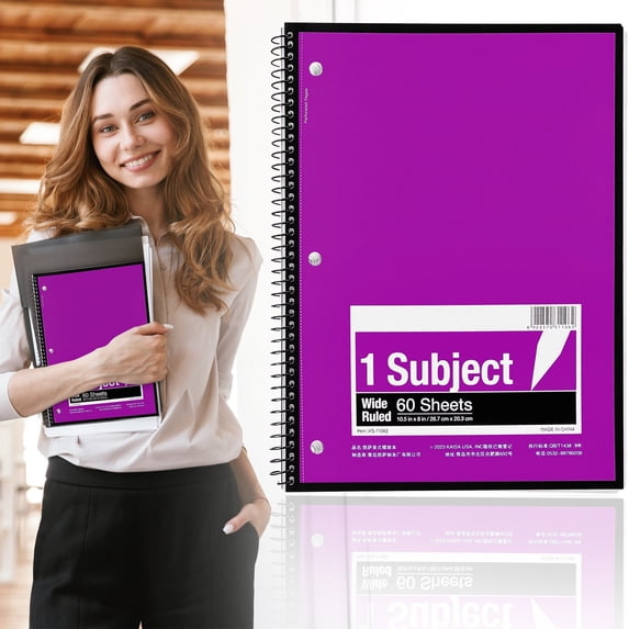 1 Subject Notebook, Wirebound, Spiral Notebook, 3 Hole Punched, Wide Ruled 60 Sheets Wire Notebooks, College Ruled Notebooks for Office Supplies, Classroom Must Haves, Dark Purple