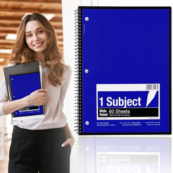 1 Subject Notebook, Wirebound, Spiral Notebook, 3 Hole Punched, Wide Ruled 60 Sheets Wire Notebooks, College Ruled Notebooks for Office Supplies, Classroom Must Haves, Blue