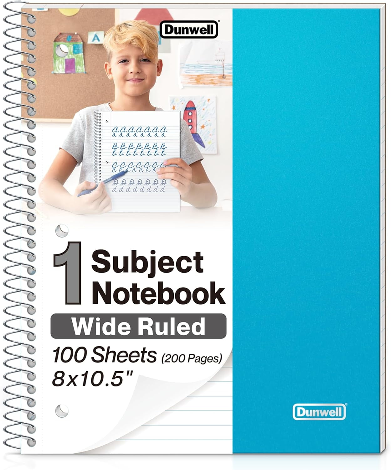 Dunwell 3-Pack 1 Subject Notebook College Ruled - 100 Sheets (200 Pages), Red, Blue, Black Spiral Notebook 8.5 X 11, Plastic Cover, Inner Pockets