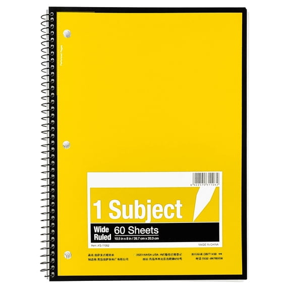 1-Subject Wirebound Notebook Spiral Notebooks, College Ruled 10.5X8 Spiral Notebooks for Home Office, 70 Sheet(Yellow)
