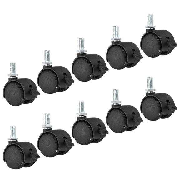 1" Swivel Casters Nylon 360 Degree Threaded Swivel Stem Wheels, Black 10 Pack
