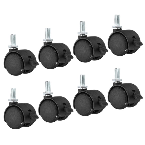 1" Swivel Casters Nylon 360 Degree Threaded Swivel Stem Wheels with Brake, 8 Pack