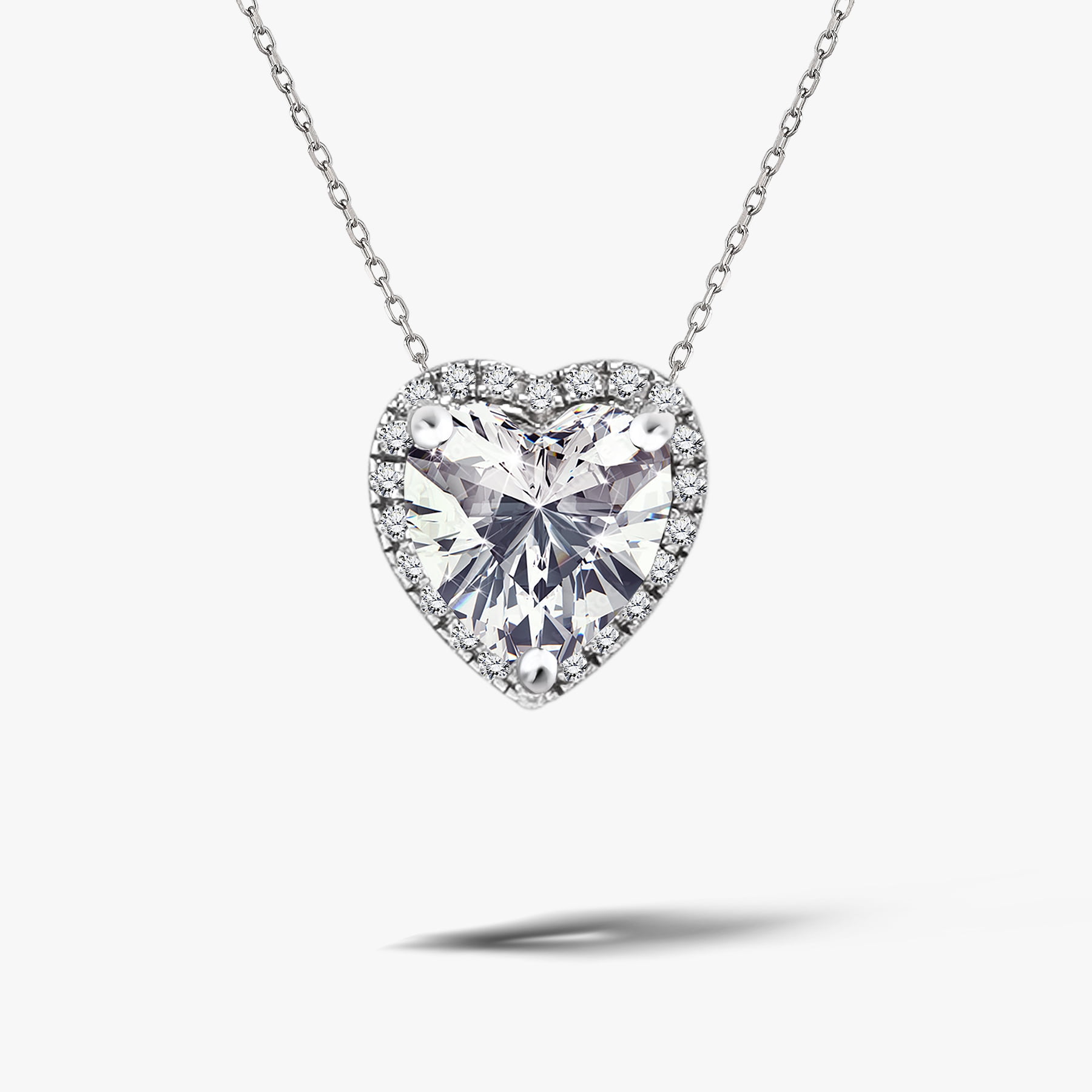 1 TCW Heart Shaped Moissanite Halo Slide Pendant Necklace in 18K White