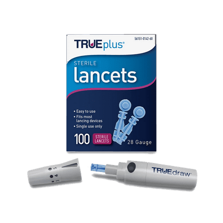 1 TRUEdraw Lancing Device and True Plus Lancets 28g, Box of 100