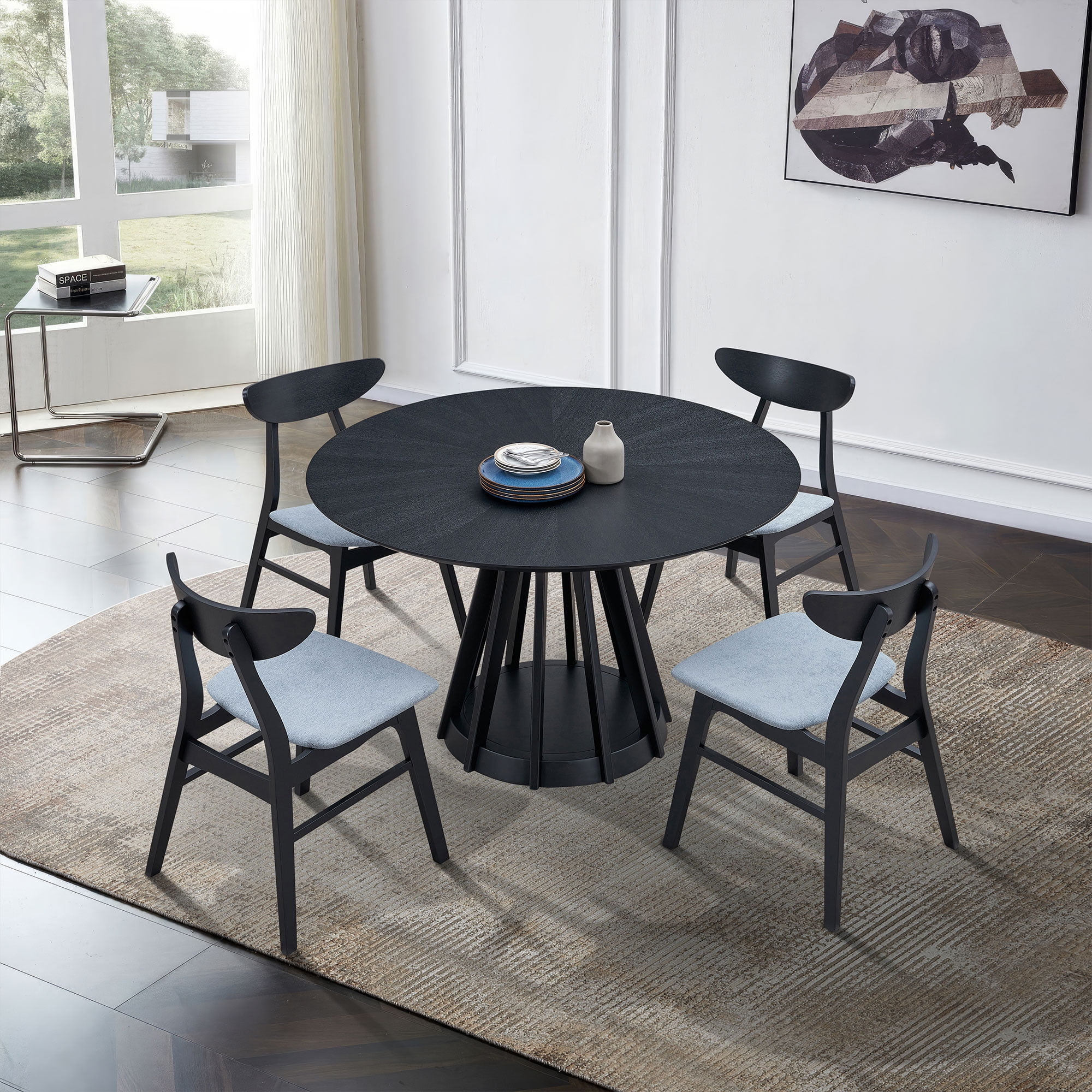 (1 Table+4 Chairs)Modern Dining Table Set of 5 pcs,Wooden Dining Table ...