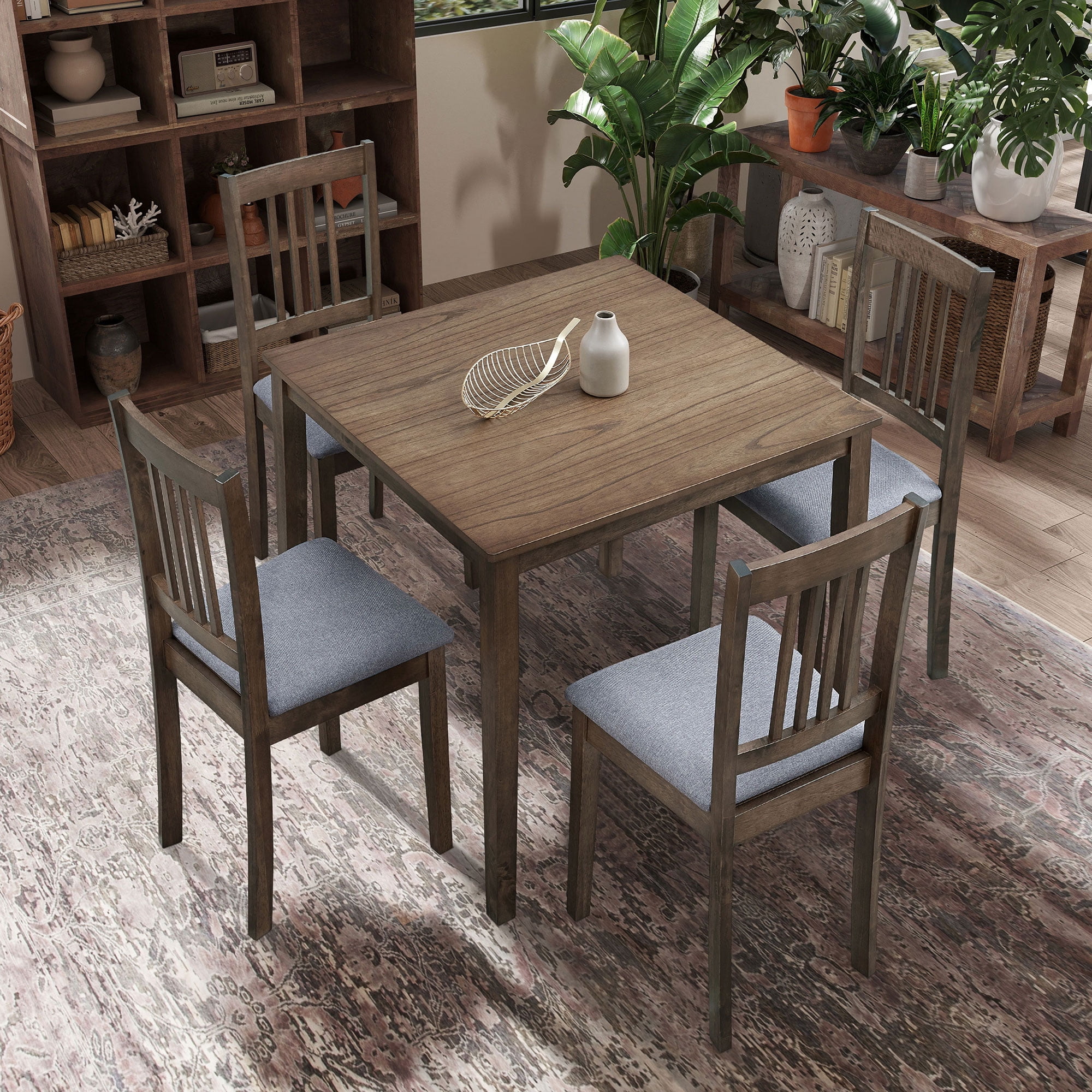 (1 Table with 4 Chairs)Wooden Dining Table Set, Mid Century Modern Square Wooden Kitchen Table ...