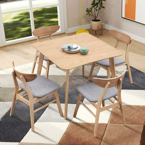 (1 Table with 4 Chairs)Wooden Dining Table Set, Modern Simple Design Square Kitchen Table and Fabric Upholstered Dining Chairs for Dining Room, Kitchen, Saving Space, Oak