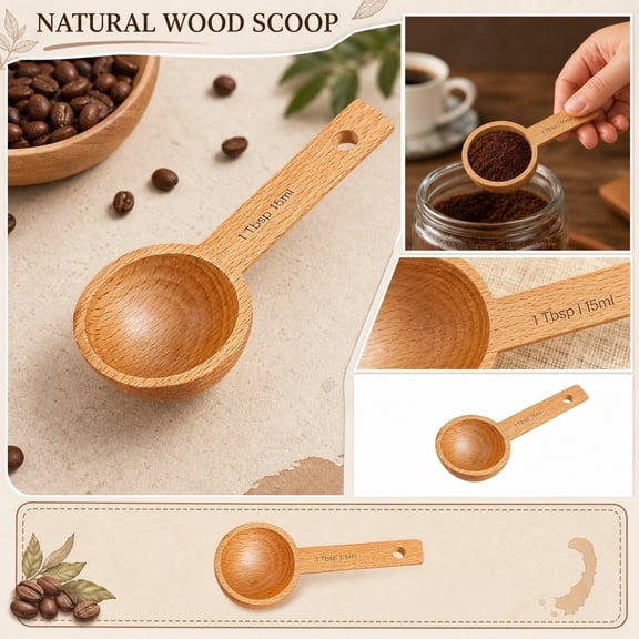 1 Tablespoon Scoop Coffee Measuring Spoon Wooden Measuring Spoon 1 Tbsp Beech Wood Coffee Scoop for Ground Coffee Dry Ingredient Portioning for Home Baking Brewing 1 Pack