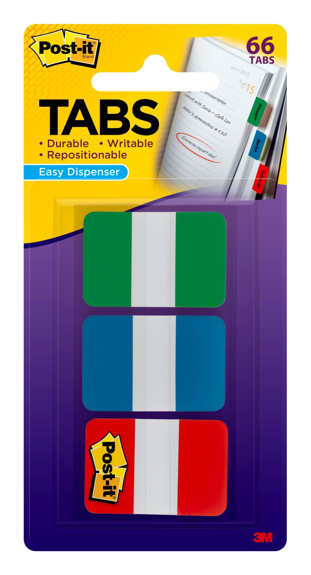 1" Tabs, 1/5-Cut Tabs, Assorted Primary Colors, 1" Wide, 66/pack | Bundle of 5 Packs