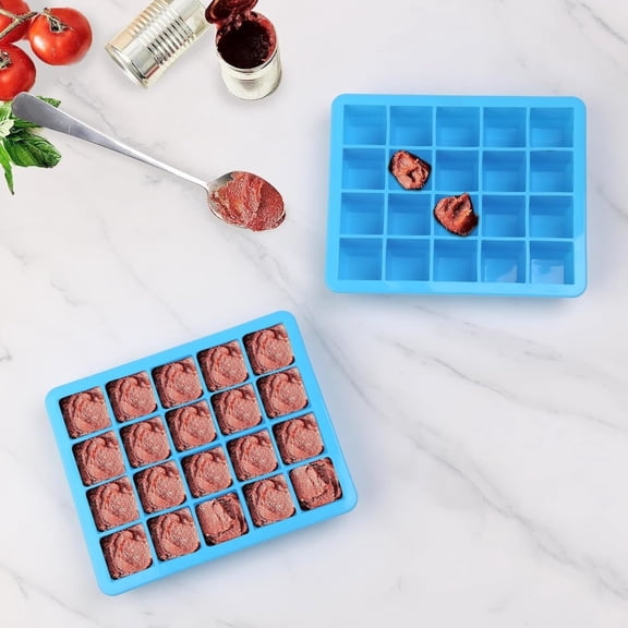 1 Tbsp Silicone Freezer Molds - Perfect for Storing Garlic, Ginger, Pesto,Tomato Paste, Lemon Juice,Vegetable Purees,Purees and More - Silicone Food Freezer Tray (2 Pack Blue)