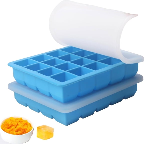 1 Tbsp Silicone Freezer Molds - Perfect for Storing Garlic, Ginger, Pesto,Tomato Paste, Lemon Juice,Vegetable Purees,Purees and More - Silicone Food Freezer Tray (2 Pack Blue)