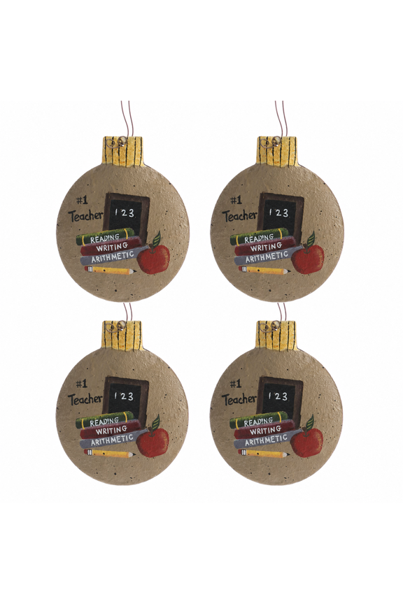 Teacher Ornament Set of 4, Rustic Metal #1 Teacher Christmas Decorations, Unique Gifts for Teachers