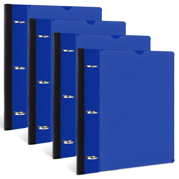 1" Telescoping 3 Ring Binder with Clear Front Pocket, 1 Inch Flexible Round Ring,Holds 200 Sheets,4 Pack Blue
