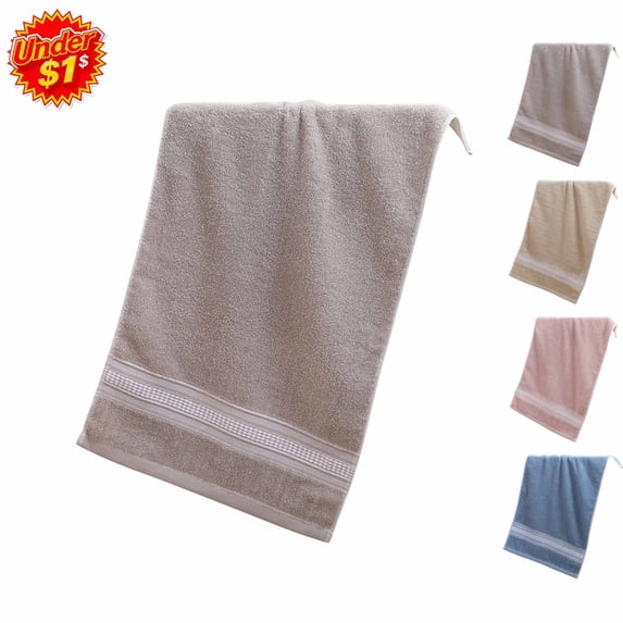 Under $1 Thick Absorbent Cotton Towel for Adult, Lint Free Soft Quick Dry Striped Hand Towel for Bathroom Gym Daily Use, 14x30 Inch Single Towel Available in Blue Pink Coffee Gray